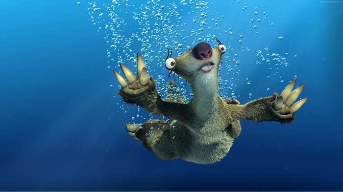 Sid from Ice Age diving underwater