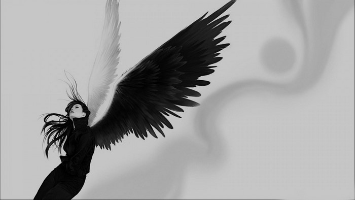Monochrome Angel with Black and White Wings