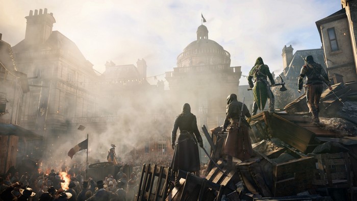 Assassins Creed Unity screenshot of revolutionaries in Paris