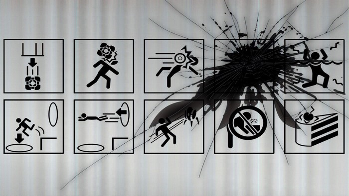 Portal game icons on cracked glass