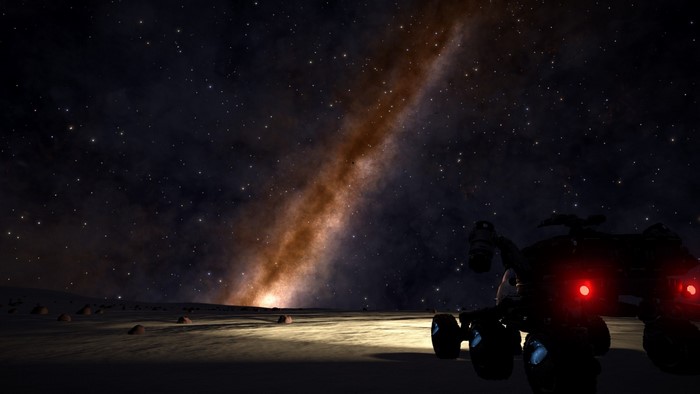 Elite Dangerous: Rover on a planet under the Milky Way