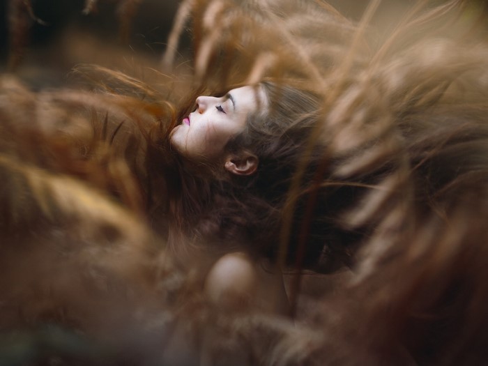 Close up portrait of a woman with long hair