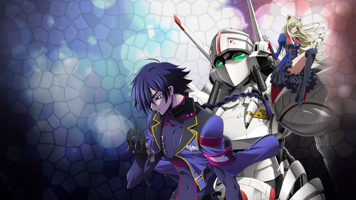 Akito Hyuga and Leila Malcal from Code Geass with a mech