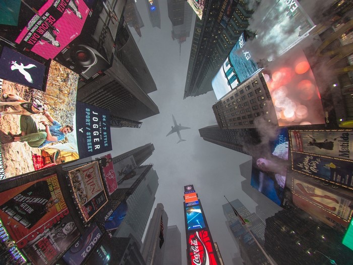 Times Square New York City with Airplane