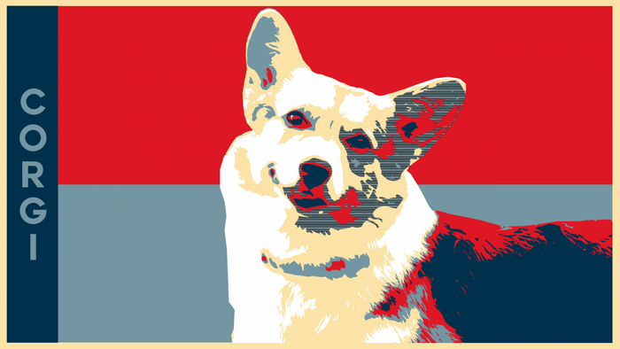 Corgi Dog Portrait in Poster Style