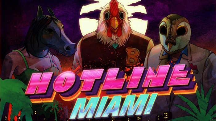 Hotline Miami game title screen with animal mask characters