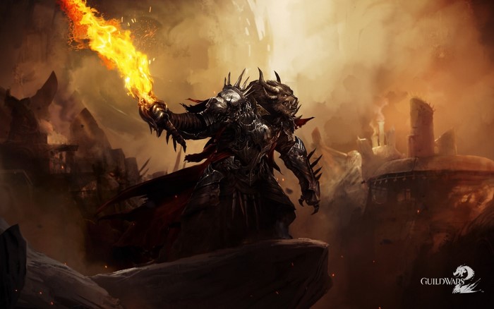 Warrior from Guild Wars 2 breathing fire