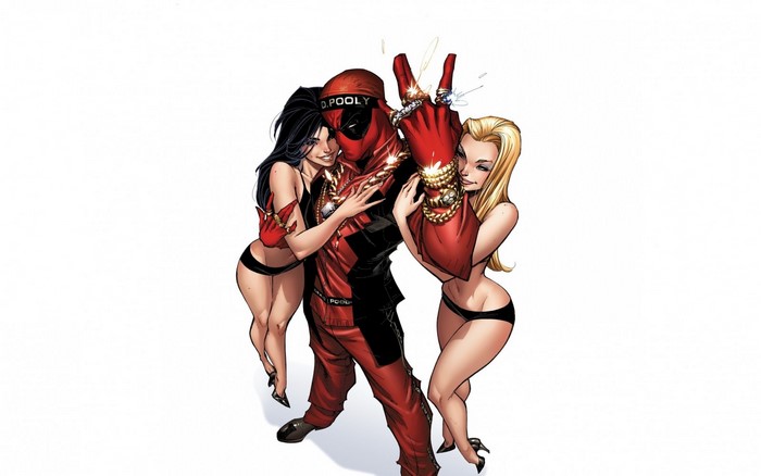 Deadpool with two women