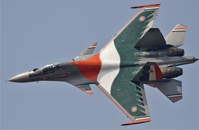 Indian Air Force Sukhoi Su-30MKI fighter jet in flight