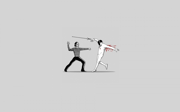 Mime fighting a fencer