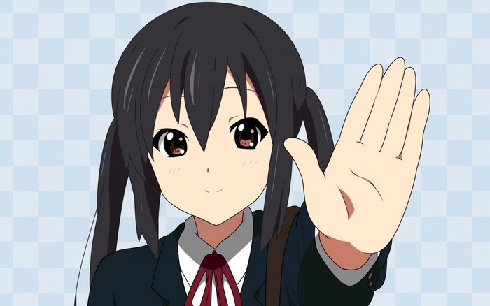 Azusa Nakano from K-On! raising her hand