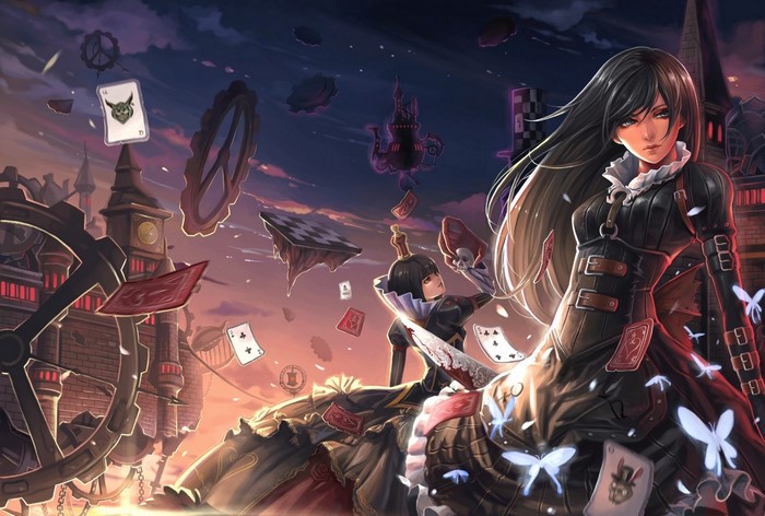 Alice from American McGee's Alice with playing cards