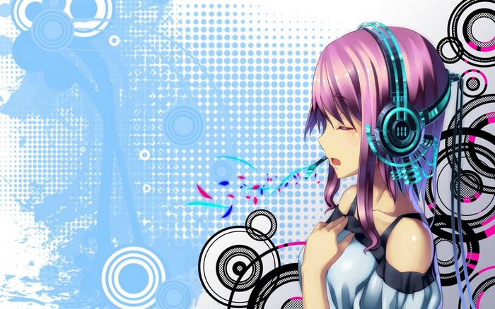 Super Sonico listening to music with headphones