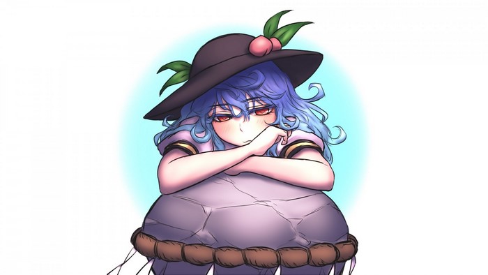 Hinanawi Tenshi from Touhou with blue hair and a hat