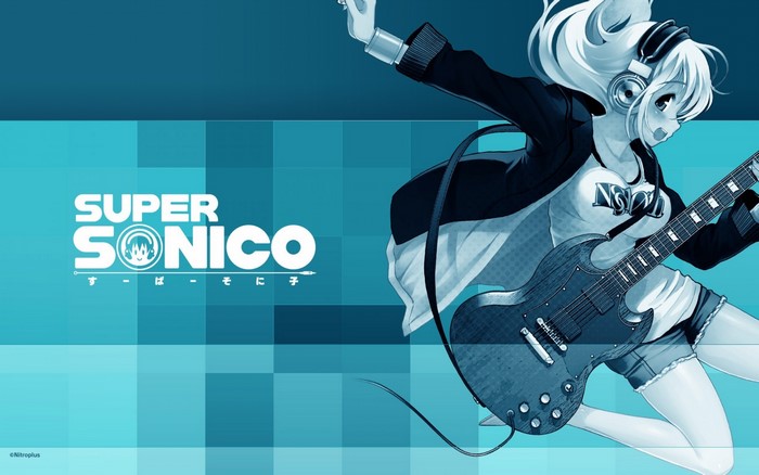 Super Sonico playing guitar