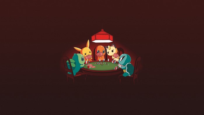 Pokémon Characters Playing Poker at a Table