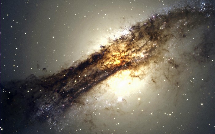 Galaxy with dark dust lane and stars