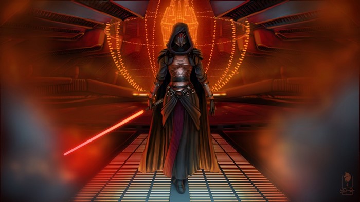 Female Darth Revan from Star Wars with red lightsaber