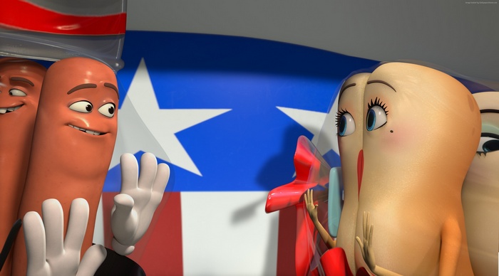 Sausage Party characters in front of American flag