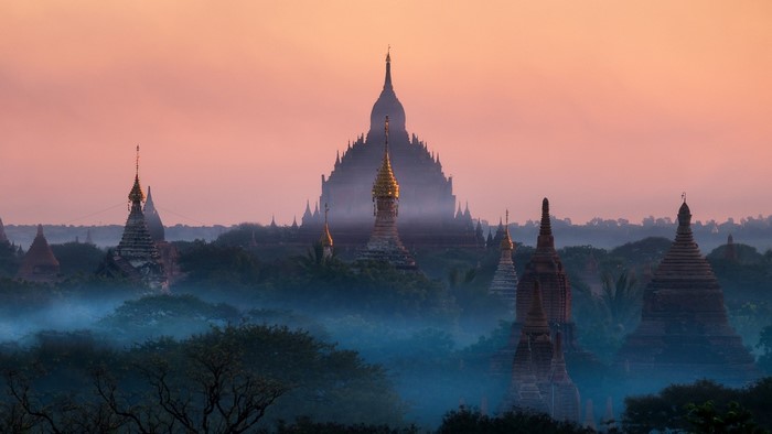 Misty Temples at Sunrise in Bagan, Myanmar