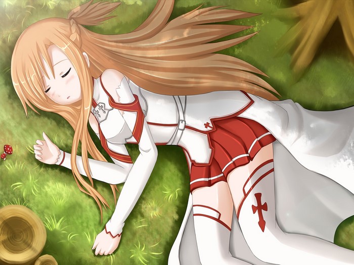 Asuna Yuuki from Sword Art Online sleeping in a forest