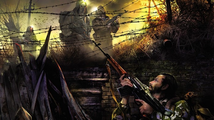 S.T.A.L.K.E.R. soldiers behind barbed wire