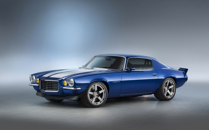 Blue Chevrolet Camaro RS muscle car
