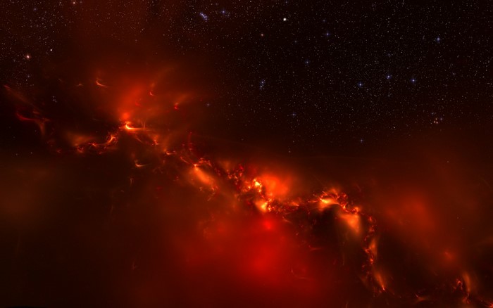 Fiery nebula in deep space with stars