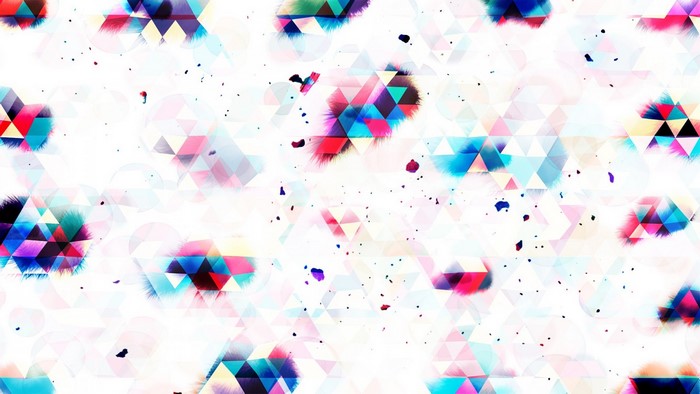 Abstract geometric shapes with colorful watercolor splashes