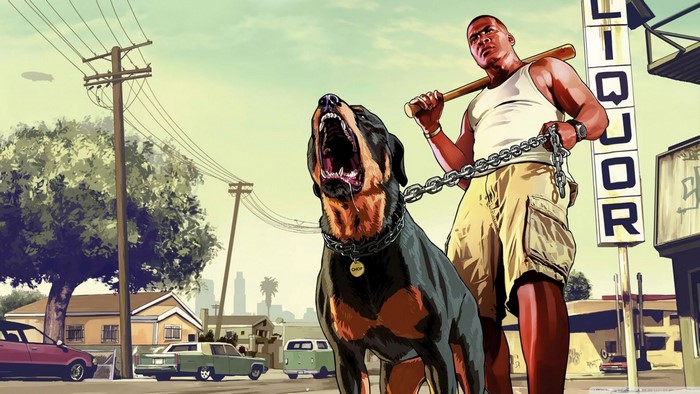 Franklin Clinton and Chop from Grand Theft Auto V