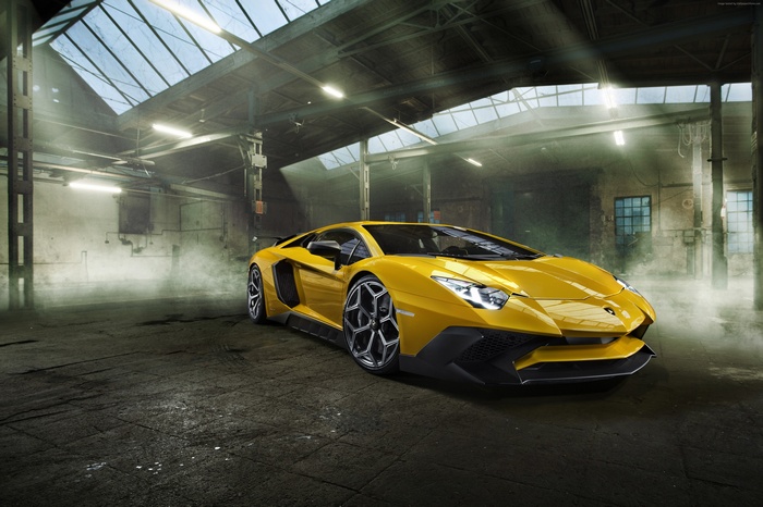 Yellow Lamborghini Aventador LP 750-4 Superveloce in garage