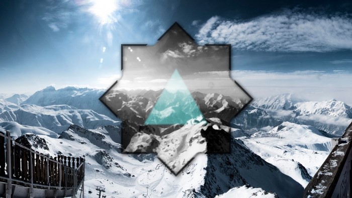 Snowy mountains with geometric overlay