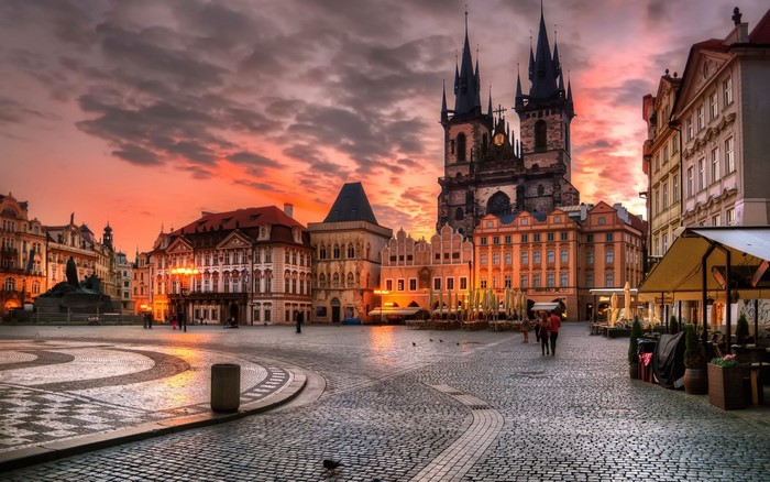 Old Town Square in Prague at Sunset