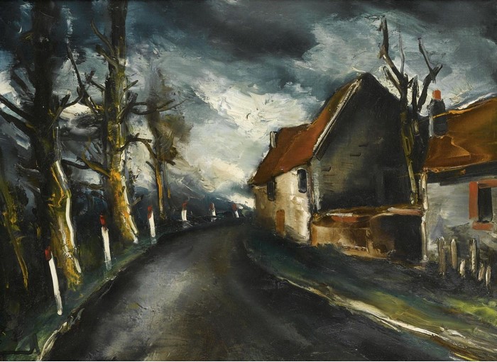 Maurice de Vlaminck painting of a road with houses and trees