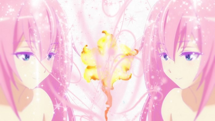 Two girls from Gakusen Toshi Asterisk with a flower