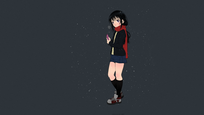 Anime girl with black hair and red scarf