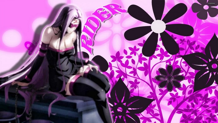 Rider from Fate/Stay Night with purple floral background