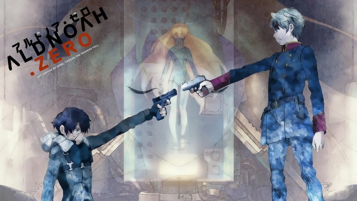 Aldnoah Zero: Inaho and Slaine aim guns at each other