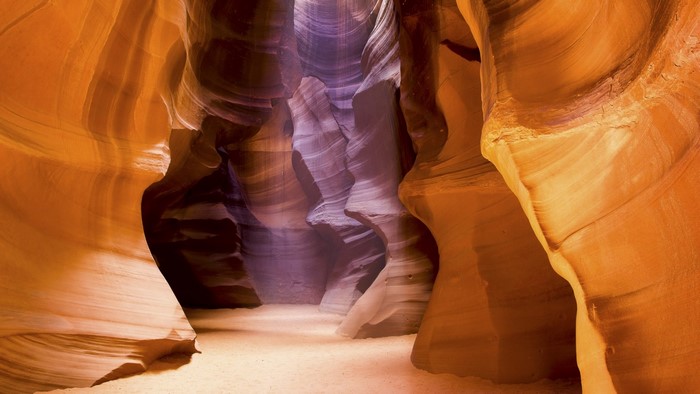 Antelope Canyon sandstone formations with light beams
