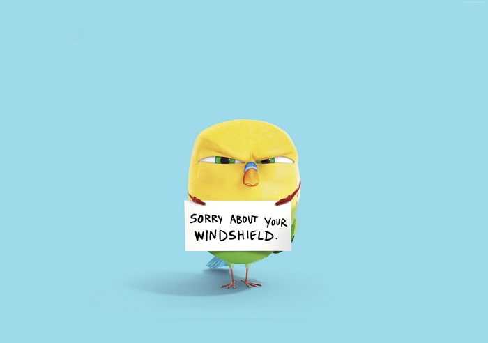 Budgie from The Secret Life of Pets holding a sign