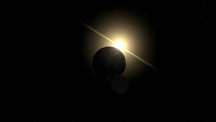 Earth and Moon in space with the Sun