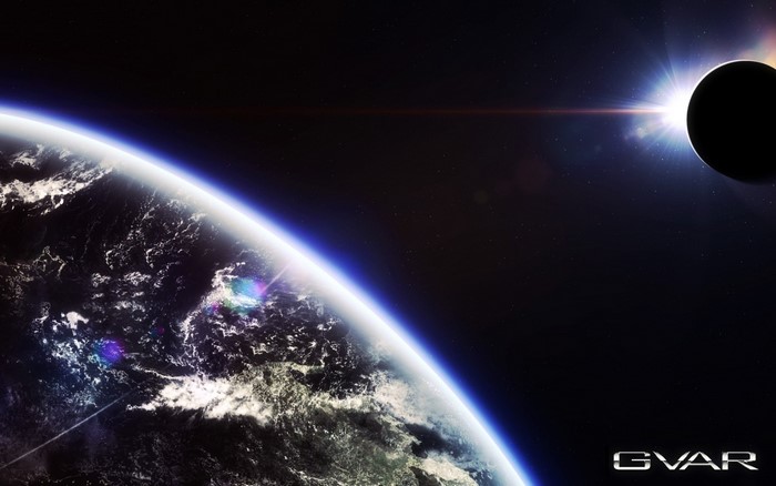 Earth and Moon during solar eclipse in space