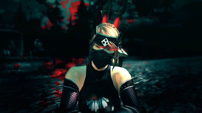 Ninja costume with red eyes and mask