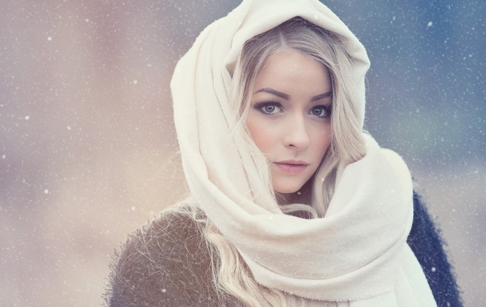 Winter Portrait of Woman with White Scarf