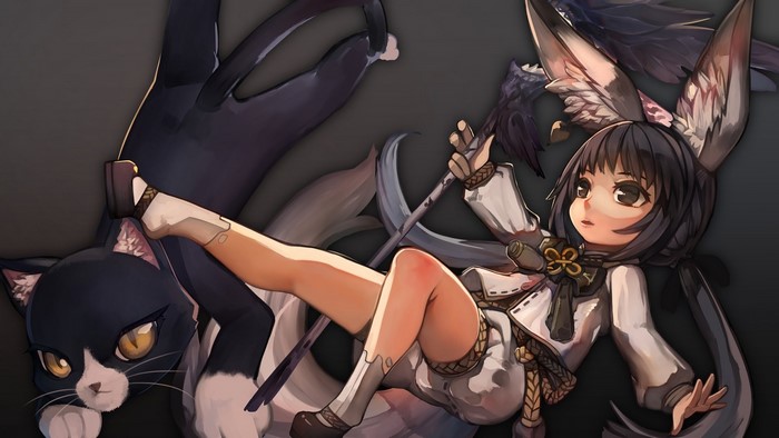 Girl with animal ears and a cat from Blade & Soul