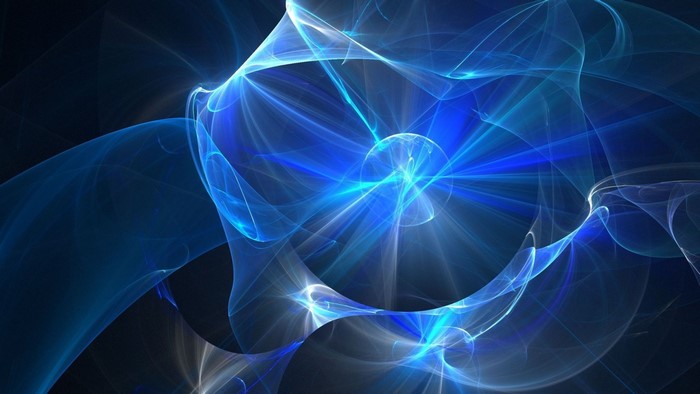 Abstract blue fractal art with glowing lines and sphere