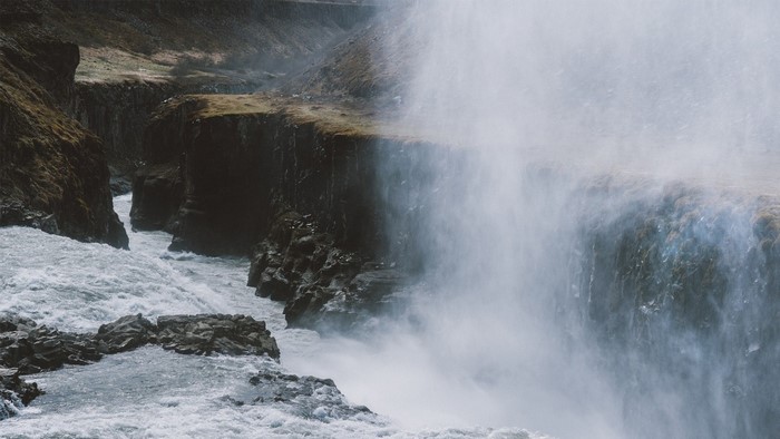 Gullfoss waterfall in Iceland with mist