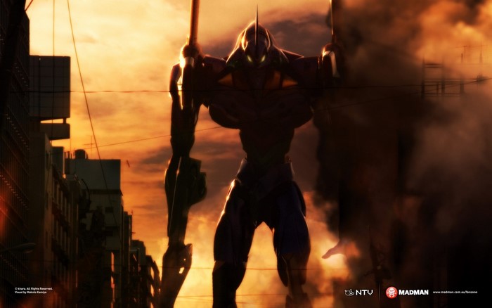 EVA Unit 01 from Neon Genesis Evangelion in a city