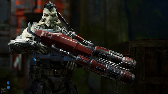 Character from Unreal Tournament 4 holding a large weapon