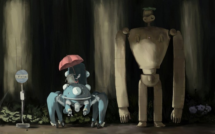 Tachikoma and Laputa Robot in a forest